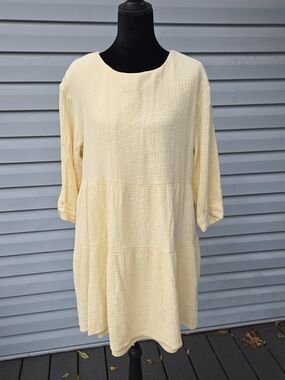 Joh. Butter Yellow Double Gauze Tiered Mini Dress Medium | Cottagecore Beach